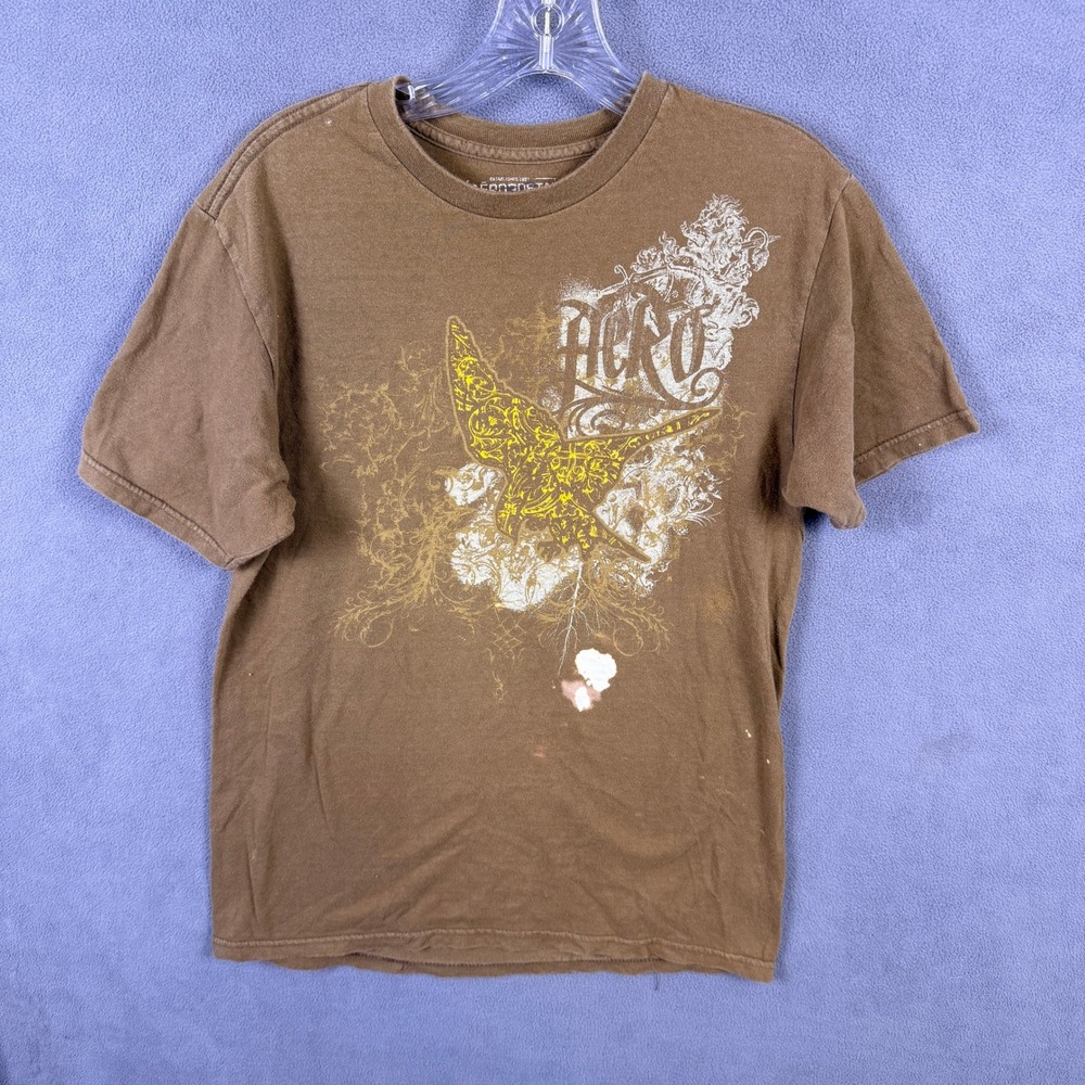 VTG Y2K Aeropostale Graphic Tee Men M Brown Distressed Skater Grunge 2000s